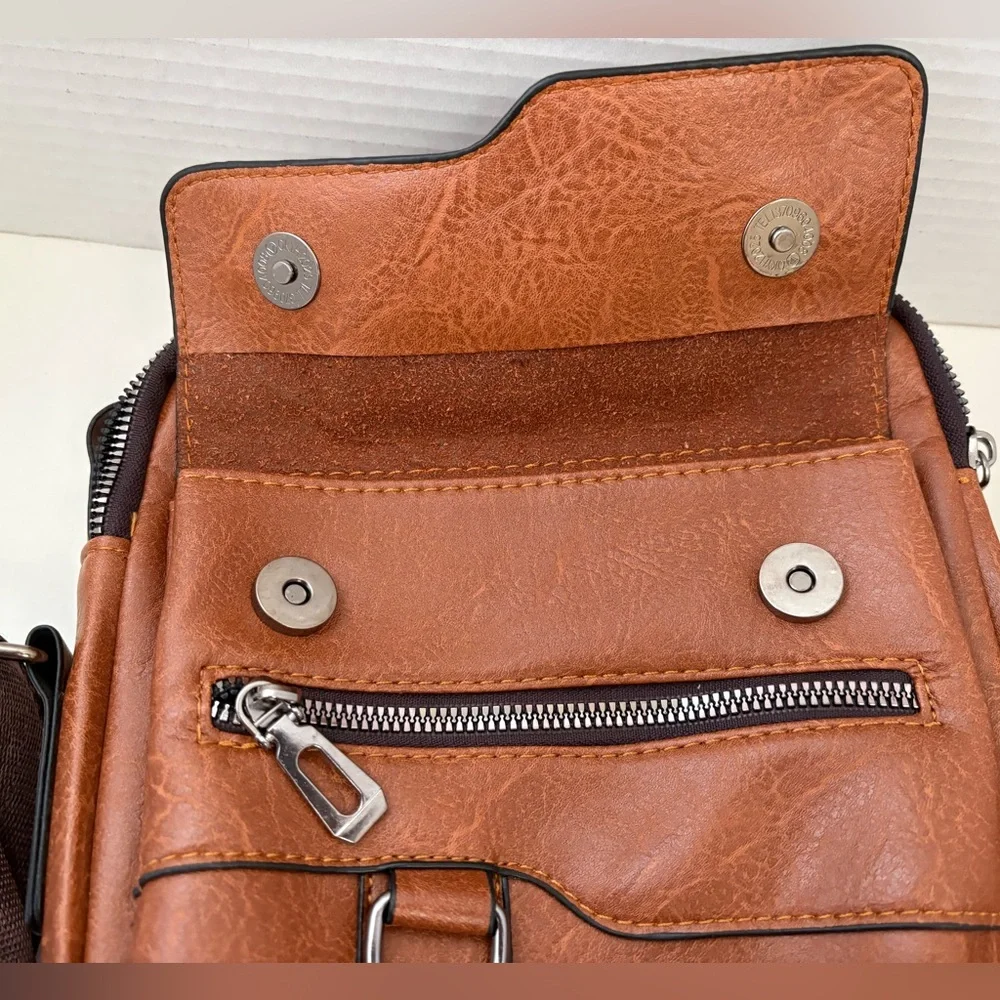 NWOT CarlKimu Brown Mens Crossbody Shoulder Bag Faux Leather Business Casual.